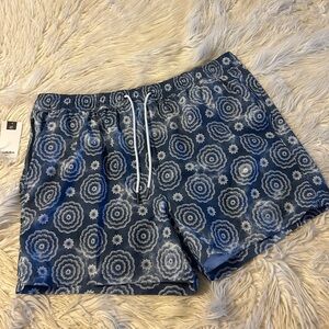 Men’s Blue and White Patterned Swim Shorts